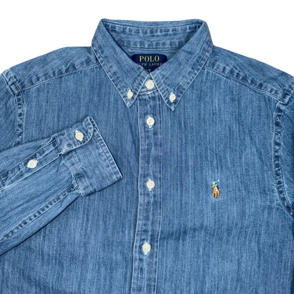 Polo Ralph Lauren Boys Button-Down Long Sleeve Pony Chambray Denim Shirt Large - Picture 4 of 16